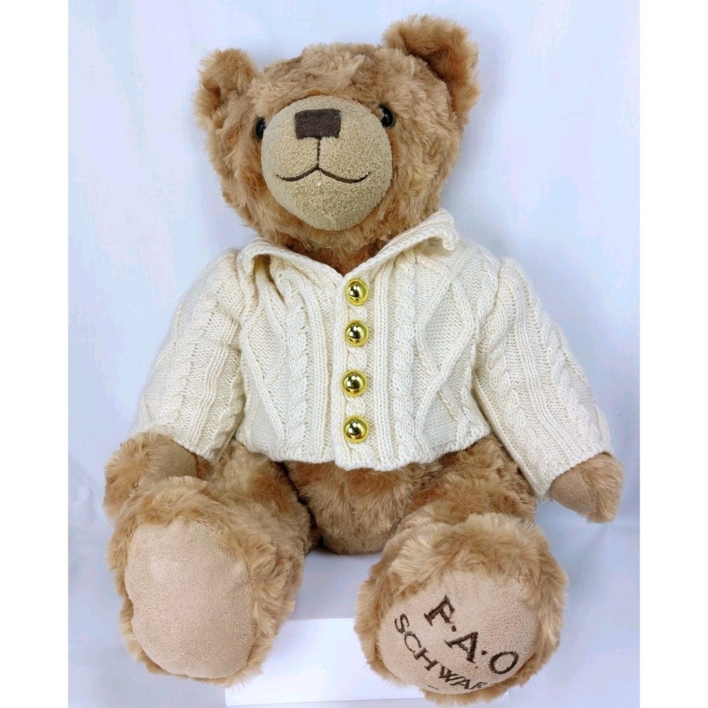 FAO SCHWARZ 16" Teddy Bear 2017 Anniversary Edition Cableknit Cardigan‎ Sweater